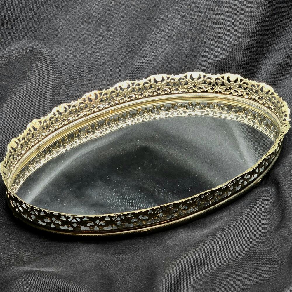 Vintage Filigree Mirrored Vanity Tray – Hollywood Regency Decor
